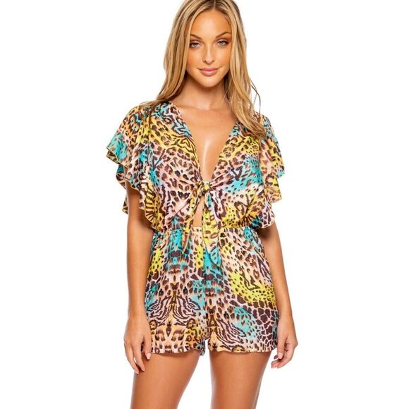Luli Fama Diosa Salvaje Front Knot Romper Size Large NWT - Picture 2 of 15